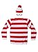JerriyCostumes Adult Where's Waldo Costume Funny Sweatshirt Outfit Glasses Suits
