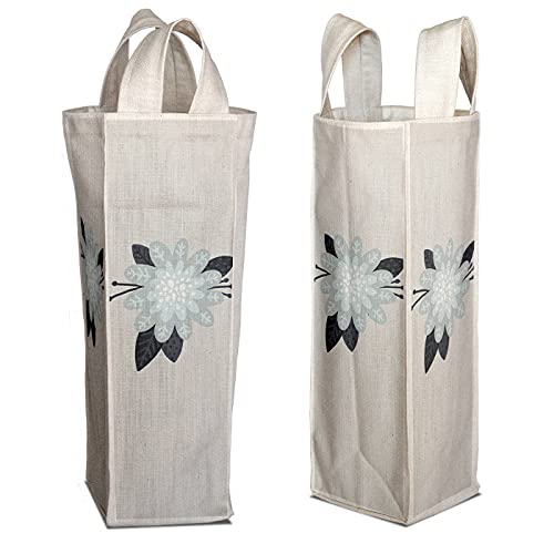 Bonamaison 50% Coton - 50% Polyester Imprimée Numériquement Vin Fourre-Tout Sacs, Sacs à Vin, Pochette Bouteille, Protecteur de Bouteille, Sac de Bouteille, Taille: 31 x 9 Cm