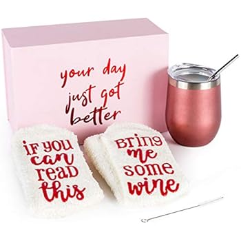 ESTÖ 12 oz Tumbler Gift Set + Cute Socks | Christmas Idea | Stainless Steel Double Wall Vacuum Insulated | Stemless Glass with Lid | Rose Gold | Premium Box + Straw + Funny Socks |
