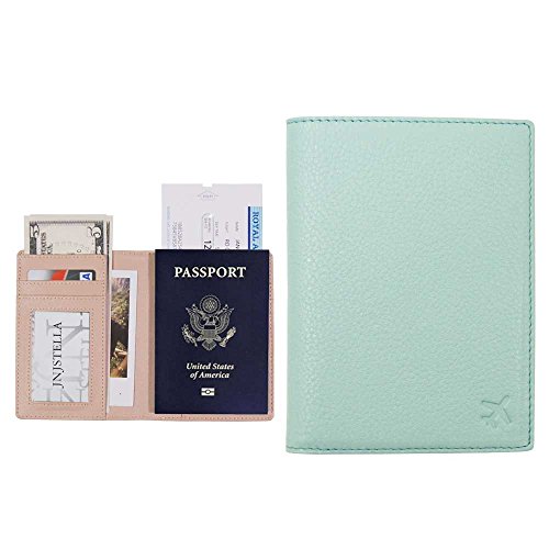Jnjstella Genuine Leather RFID Blocking Passport Compact Case No Skimming Wallet Sky Blue