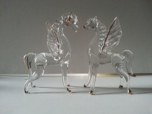 Set of 2 Blown Glass Pegasus Figurine 3.5"h