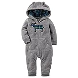 Carters Baby Boys Applique Hooded Fleece Jumpsuit Moose Plaid
