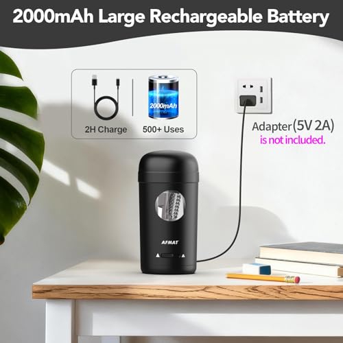 AFMAT Electric Pencil Sharpener, Fully Automatic Pencil Sharpener for 7-8mm Pencils & Colored Pencils, Auto in & Out, Rechargeable Vertical Hands-Free Sharpeners for Classroom/Home/Office PSX7(Black)