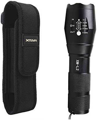 Adjustable Zoomable Focus Flashlight Tactical Handheld Portable LED Flash light with Flashlight Belt Holster for Hiking Camping Hunting Fishing
