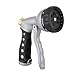 Premium Garden Hose Nozzle – All Metal Spray Gun Design. 8 High Pressure Spray Patterns. Pistol Grip Front Trigger w/Hands Free Clip. Solid Brass Flow Control Knob. Guaranteed Leak Proof. (Gray)