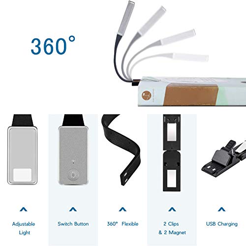 LED Reading Light,Clip on Book Light for Reading in Bed,Soft Light Eye-Care USB Rechargeable Reading Lamp,3-Level Brightness Flexible Bookmark Light for Book, Kids, Bookworms,Readers
