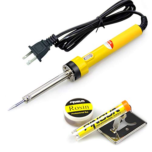 Soldering Iron, Soldering Iron Kit Electronics 60W 110V, Chrome Plated Steel Straight Tip Head Design with Power Indicator Light, Solder Wire 1.0mm Dia, Rosin, Cleaning Sponge, Holder