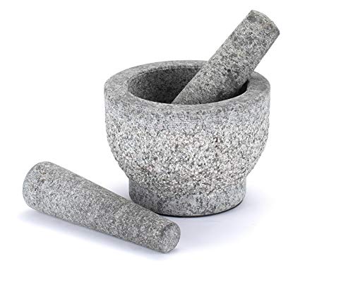 Tera Mortar and Pestle Set Unpolished Heavy Granite Mortar Pestle Spice Grinder Herb Bowl Pesto Powder Grind Seasonings Pastes Guacamole with Garlic Peeler