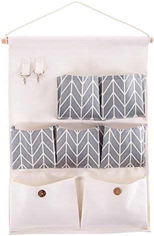 Shiaon Wall Hanging Closet Organizer 7 Pockets Multipurpose Door Storage Bag with 2 Hooks - Space Saver Storage Case Linen Cotton Fabric Grey