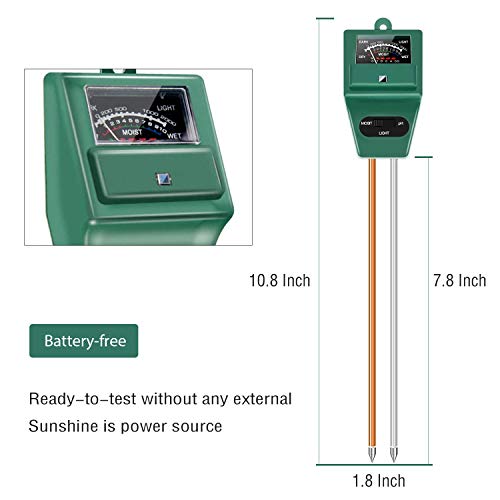 Axwcon Soil pH Meter, 3-in-1 Soil Test Kit Moisture/Light/pH Tester Great for Gardening, Farming, Indoor & Outdoor (No Battery Needed)