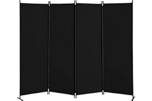 GREZJXC Room Divider 4-Panel Privacy Screen, Portable Screen Steel Frame with Hook&Loop for Home, Office, Classroom, Studio, Meeting Black