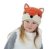 Easytop Winter Kids Warm Fox Animal Hats Knitted Coif Hood Scarf Beanies for Autumn Winter, Orange + White