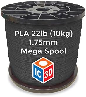 Grey 1.75mm PLA 3D Printer Filament Mega Spool (10kgs) - Dimensional Accuracy +/- 0.05mm - Professional Grade 3D Printing Filament - MADE IN USA