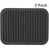 Lucky Plus Silicone Pot Mat for Countertop Trivet Pads Heat Resistant Table Dish Drying Mat or Placemats 2 Pack,Size:9x12 Inch, Color: Black, Shape:Rectangular