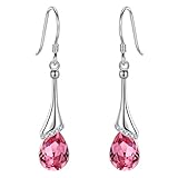EVER FAITH 925 Sterling Silver CZ Elegant Teardrop Chandelier Hook Dangle Earrings Pink Adorned with Swarovski crystals