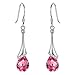 EVER FAITH 925 Sterling Silver CZ Elegant Teardrop Chandelier Hook Dangle Earrings Pink Adorned with Swarovski crystals