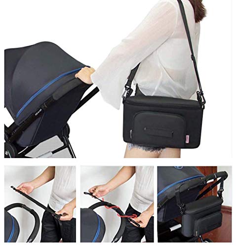 Large Buggy Pram Bag with 2 Cup Holders and Tissue Pocket, Pushchair Stroller Organiser for Mom Travel, Plus 2 Pram Hooks &1 Shoulder Strap