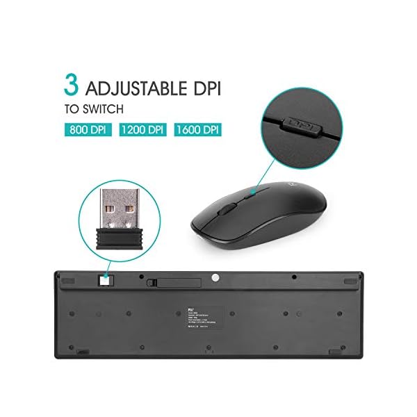 Wireless keyboard and Mouse Set,Rii RK200 Standard Full Size Wireless Keyboard and Mouse 104 Keys for Work Office Home…