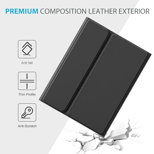 ProCase Touchpad Keyboard Case for Galaxy Tab S10 Lite/ S10 FE/ S9 FE 10.9-Inch and S9 11", with Built-in Touchpad and Pencil Slot, Detachable Wireless Type-C Charging Keyboard Folio Cover -Black