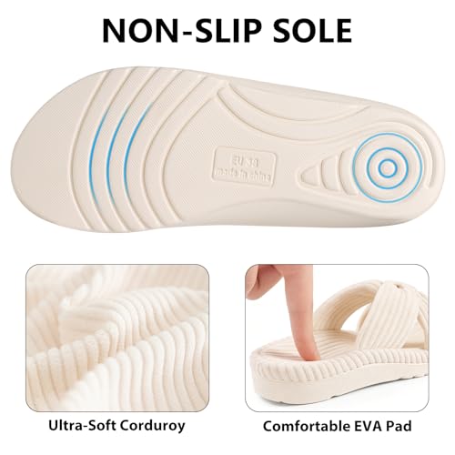 Litfun Orthopedic Arch Support Slippers for Women Comfortable Open Toe Indoor House Slippers Corduroy Cross Bow Bedroom Shoes for Plantar Fasciitis