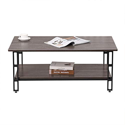 Cocktail Coffee Table Vintage Grey with Storage Shelf - Bizzoelife 42 Inches Industrial Tea Table Rustic for Living Room