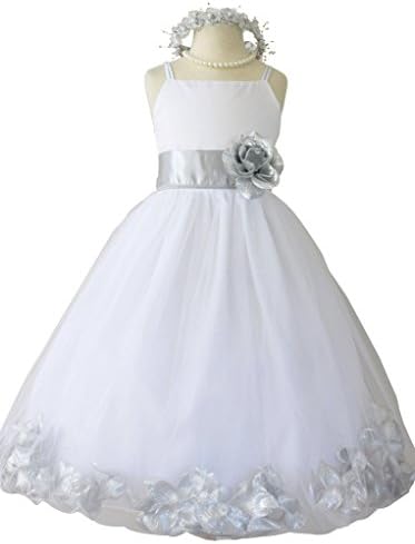 Flower Girl Dress Rose Petal Paperio Easter Wedding Girl White (Baby - 14) Silver 12