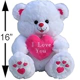 My Cuddle Bears Large I LOVE YOU Plush Fluffy Cozy White and Pink Love Teddy Bear 16 Inches Tall