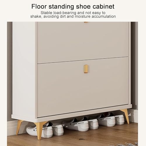 MOZOGOT Shoe Storage Cabinet with 3 Flip Drawers, Slim Modern Porch Shoe Storage Cabinet, Wooden Narrow Freestanding Shoe Rack Storage Organizer for Entryway (Snow White)