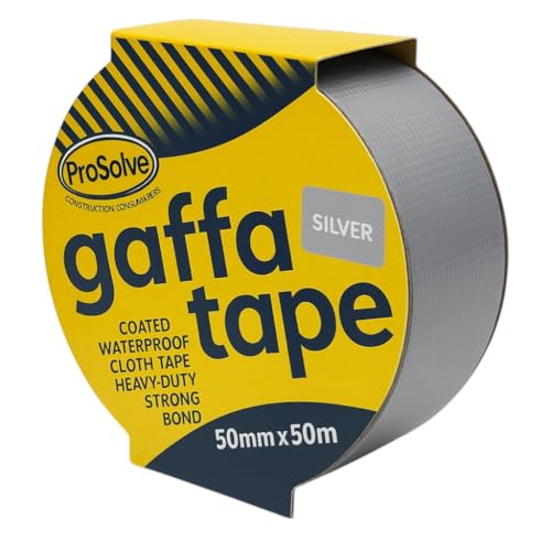 MSF PROSOLVE 50mm x 50m White, Red, Green, Blue, Black, Silver, And Yellow Premium Gaffer Tape Cloth Gaffa Duct (50mm x 50m, 1 X SILVER)