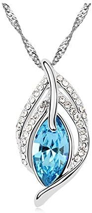 Fortunal NYWJRBLUE Swarovski Element Falling Leaf Necklace with Ocean Blue Crystal