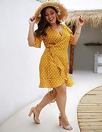 LEISM - Mini vestido con volantes, cuello en V, estilo informal, con cinturón, para mujer
