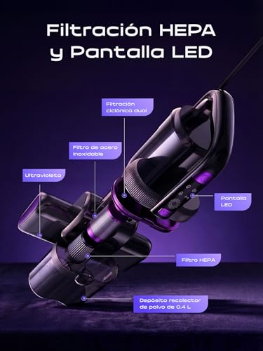 Anti-dust dust vacuum, 14000PA Handheld Vacuum Cleaner with UV-C Light, Hot Air, Ultrasound and HEPA Filter, Vacuum Cleaner for Mattress, Sofa, Upholstery and Carpets, Allergy, Pets and Babies – 4 Metres Cable
