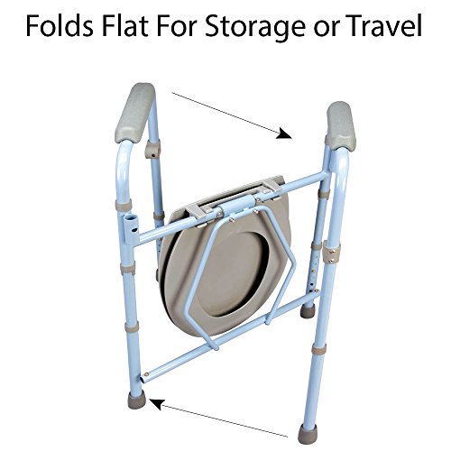 Carex 3-in-1 Folding Bedside Commode and Raised Toilet Seat, Portable Toilet for Camping, Supports Up to 300lbs, Bedside Commodes for Seniors, Adult Potty Chair with Bucket, Lid, and Splash Guard
