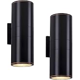 Cerdeco Black Modern Outdoor Wall Light 2 Pack,Cylinder Up Down Aluminum Exterior Wall Sconce for House Porch Garage Patio Do