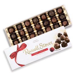 Russell stover cherry cordials box, 9.25 ounce