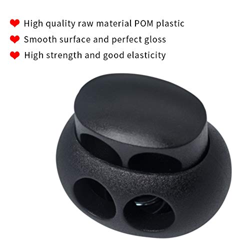 Plastic Cord Lock End Toggle Double Hole Spring Stopper Fastener Slider Toggles End (Black,10 PCS)