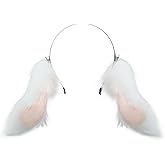 ATekatac Cute Rabbit Ears Headband Long Furry Dog Ears Animal Cosplay Headband (D White)