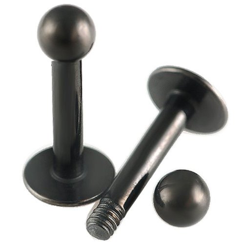 14g 14 gauge 3/8 Inch 10mm Surgical Steel Lip Bar Labret Ring Monroe Bars Ear Tragus Stud Black Piercing 2Pcs AHHB