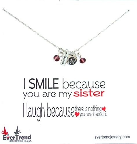 Humorous Sister Charm Necklace with Customizable Birthstones