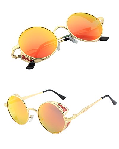 CGID E71 Retro Steampunk Style Inspired Round Metal Circle Polarized Sunglasses for Men