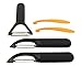 GikPal Fruit Vegetable Peelers - 3 Piece Peelers Set (Straight, Serrated, Julienne Blades) - Razor-sharp Stainless Steel Blade Silicone Handle included 2 Piece Citrus Peelers (orange),Set of 5