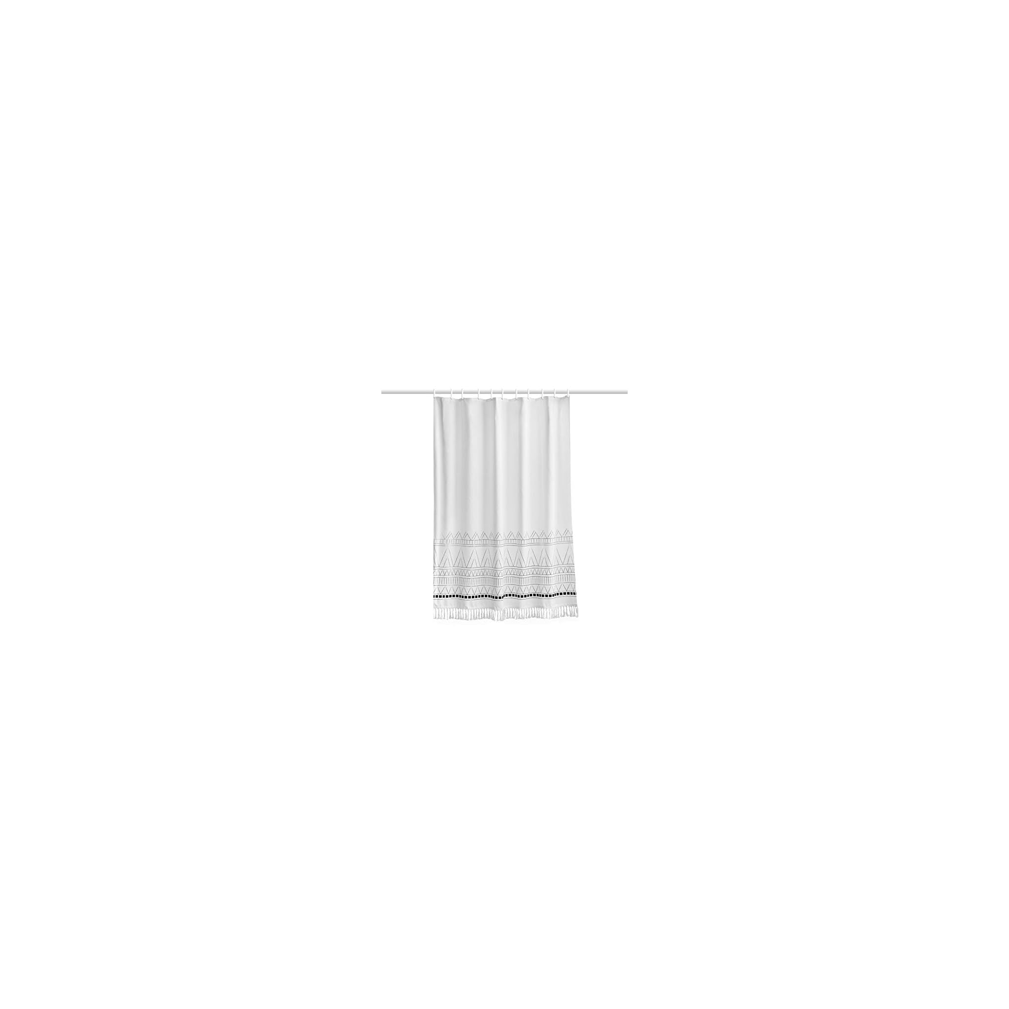 YoKii Tassel Fabric Shower Curtain, Black White Geometric Boho Striped