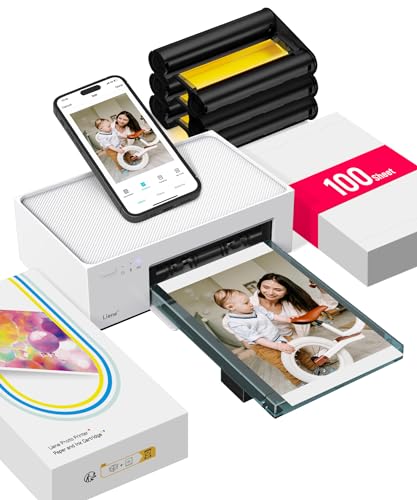 Liene Fotodrucker Für Smartphone(10X15 Cm)+Set Mit 2 Packungen(20+80 Blatt) Fotopapier/Patrone,Wifi Handy Fotodrucker Für Iphone/Android/Pc, 300Dpi Farbsublimation Sofortbilddrucker, Printer Portable