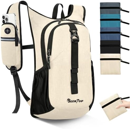 HALOVIE 15L Foldable Hiking Backpack Phone Pocket Lightweight Travel Daypack Shoulder with Chest Strap Small Packable Pack for Walking Women Men (Lightgray) : Sports & Outdoors
