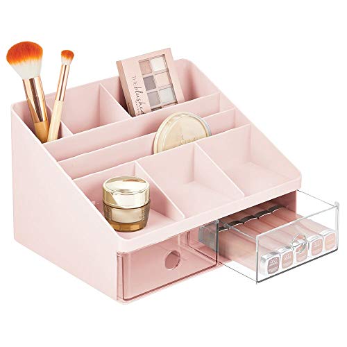 mDesign Plastic Tiered, Divided Makeup Organizer Storage Shelf and