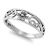 VE-01032 Sterling Silver Flower Filigree Band Ring (8)