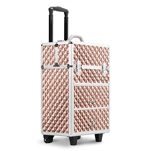 Professional Rolling Makeup Train Case with Drawers, Travel