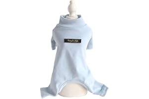 Hdwk&Hped Soft Cotton Dog Pajamas for All Seasons, Striped Pet Bottoming Jumpsuit for Small Dog Cat Puppy (#4, Solid Style - Blue)