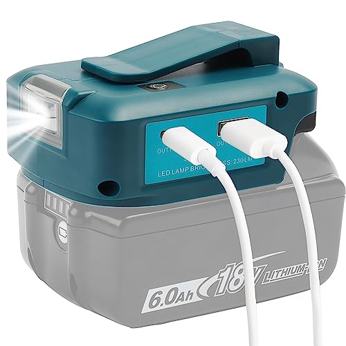 QUPERR ADP05 USB Battery Adapter Compatible with Makita Batteries 18V/14.4V | With USB-A and USB-C charging ports, 12V DC output and built-in LED work light (adapter only)