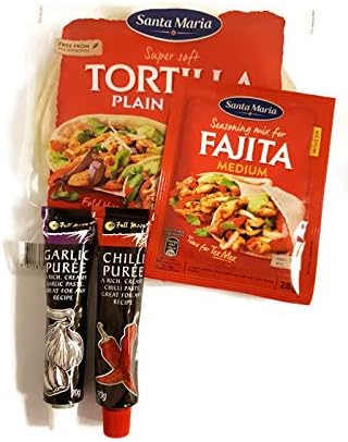 Santa Maria Fajita Meal Kit | 8 x Soft Flour Tortillas, 1 x Packet Fajita Spice Mix, 1 Tube of Garlic Puree and 1 Tube of Chilli Puree | Bring Mexico to Your Home - Quick, Easy, Fun!! |